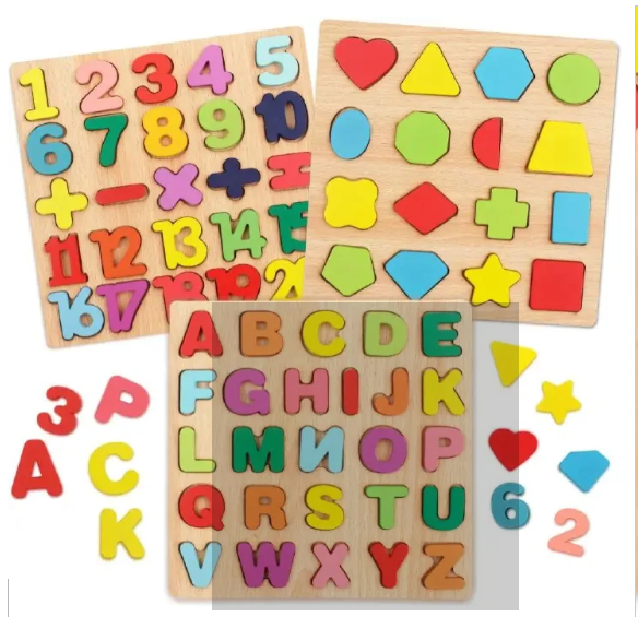 Wooden Puzzles Toys for Kids 3 Year Alphabet Numbers Children Montessori Educational Learning Toys abc Letters Preschool Gift
