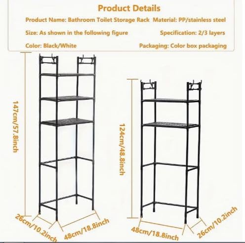 Bathroom Space Saver, Over The Washing Machine/Toilet Stand, Corner Storage Rack for Bathroom, Laundry, Space Saver Metal Storage (3 Tier, Black)