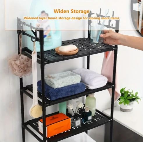 Bathroom Space Saver, Over The Washing Machine/Toilet Stand, Corner Storage Rack for Bathroom, Laundry, Space Saver Metal Storage (3 Tier, Black)