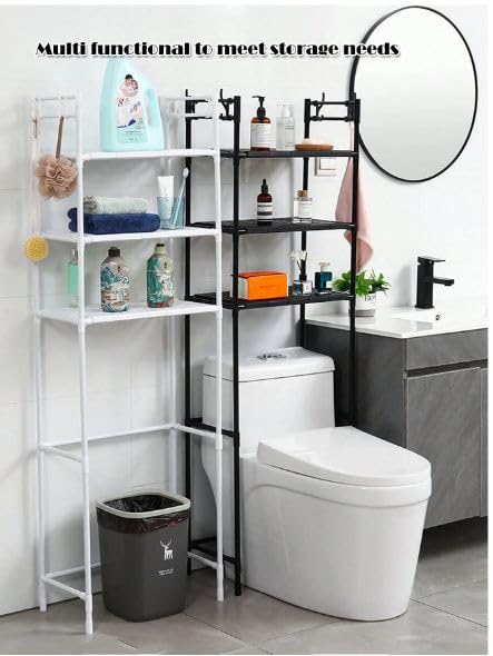 Bathroom Space Saver, Over The Washing Machine/Toilet Stand, Corner Storage Rack for Bathroom, Laundry, Space Saver Metal Storage (3 Tier, Black)