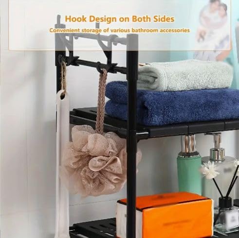 Bathroom Space Saver, Over The Washing Machine/Toilet Stand, Corner Storage Rack for Bathroom, Laundry, Space Saver Metal Storage (3 Tier, Black)