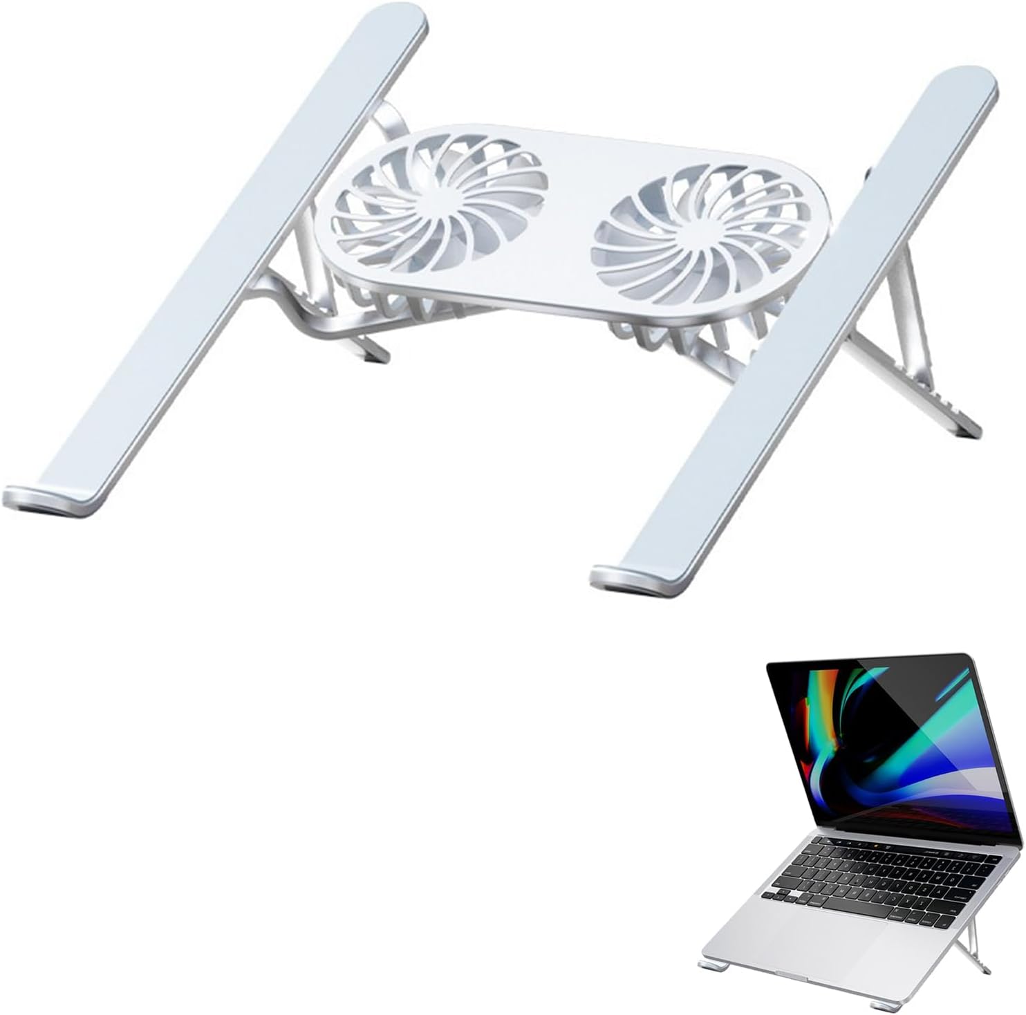 Laptop Cooling Base, Foldable Laptop Stand, Laptop Cooling System Stand with 2 Silent Fan, Adjustable Height, LED Lights, for 10 – 15.6 Inch Laptops