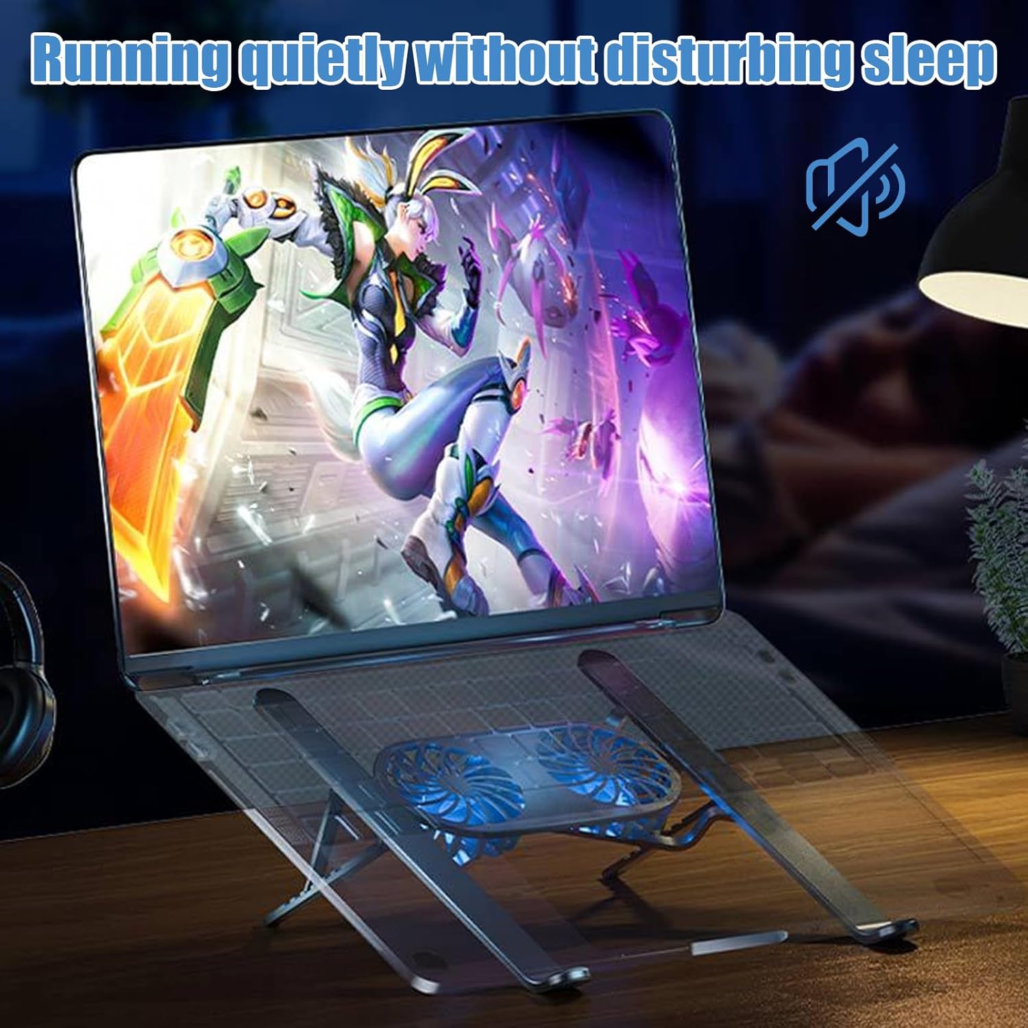 Laptop Cooling Base, Foldable Laptop Stand, Laptop Cooling System Stand with 2 Silent Fan, Adjustable Height, LED Lights, for 10 – 15.6 Inch Laptops