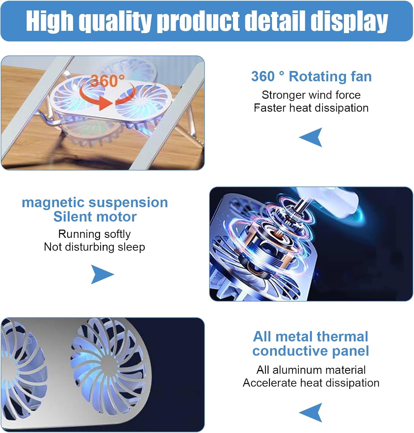 Laptop Cooling Base, Foldable Laptop Stand, Laptop Cooling System Stand with 2 Silent Fan, Adjustable Height, LED Lights, for 10 – 15.6 Inch Laptops