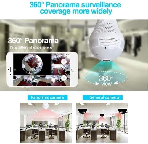 Wi-Fi Camera CCTV Camera 1080p Wireless PTZ Bulb Shape V380 Pro | Indoor 360° Smart Home Security Camera Light Vision 24x7 Continuous Recording with Motion Sensor LED Lights (Bulb Camera)