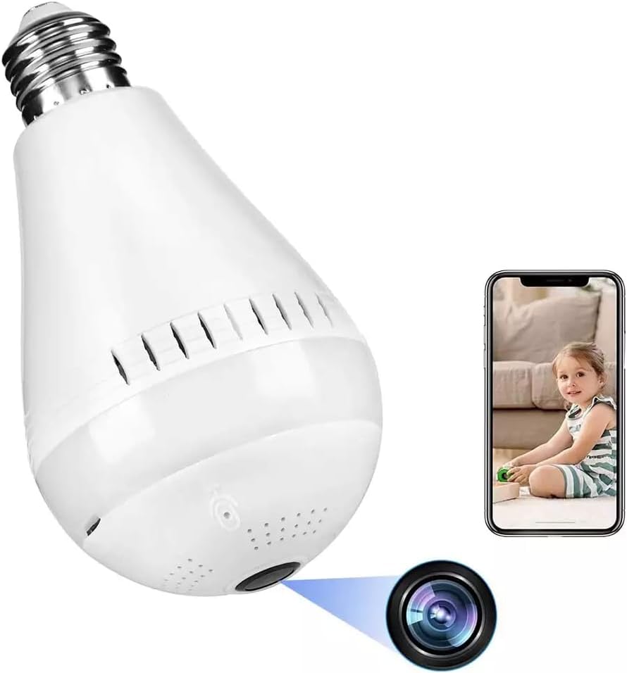 Wi-Fi Camera CCTV Camera 1080p Wireless PTZ Bulb Shape V380 Pro | Indoor 360° Smart Home Security Camera Light Vision 24x7 Continuous Recording with Motion Sensor LED Lights (Bulb Camera)