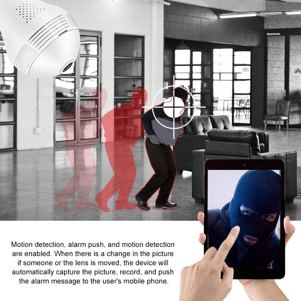 Wi-Fi Camera CCTV Camera 1080p Wireless PTZ Bulb Shape V380 Pro | Indoor 360° Smart Home Security Camera Light Vision 24x7 Continuous Recording with Motion Sensor LED Lights (Bulb Camera)