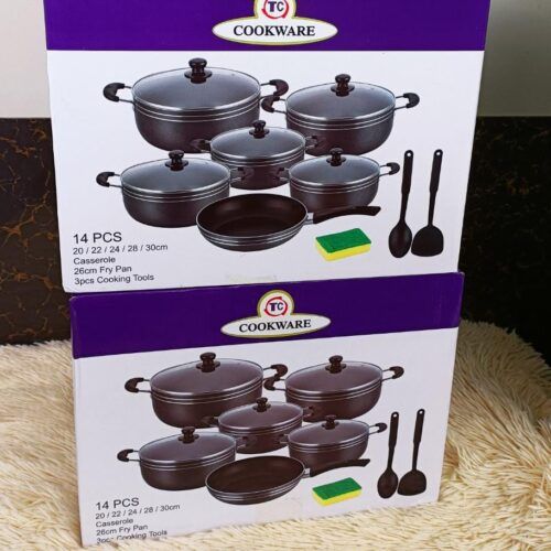 TC 14 Pieces Non Stick Black Coated Cooking Pot Sufuria Set