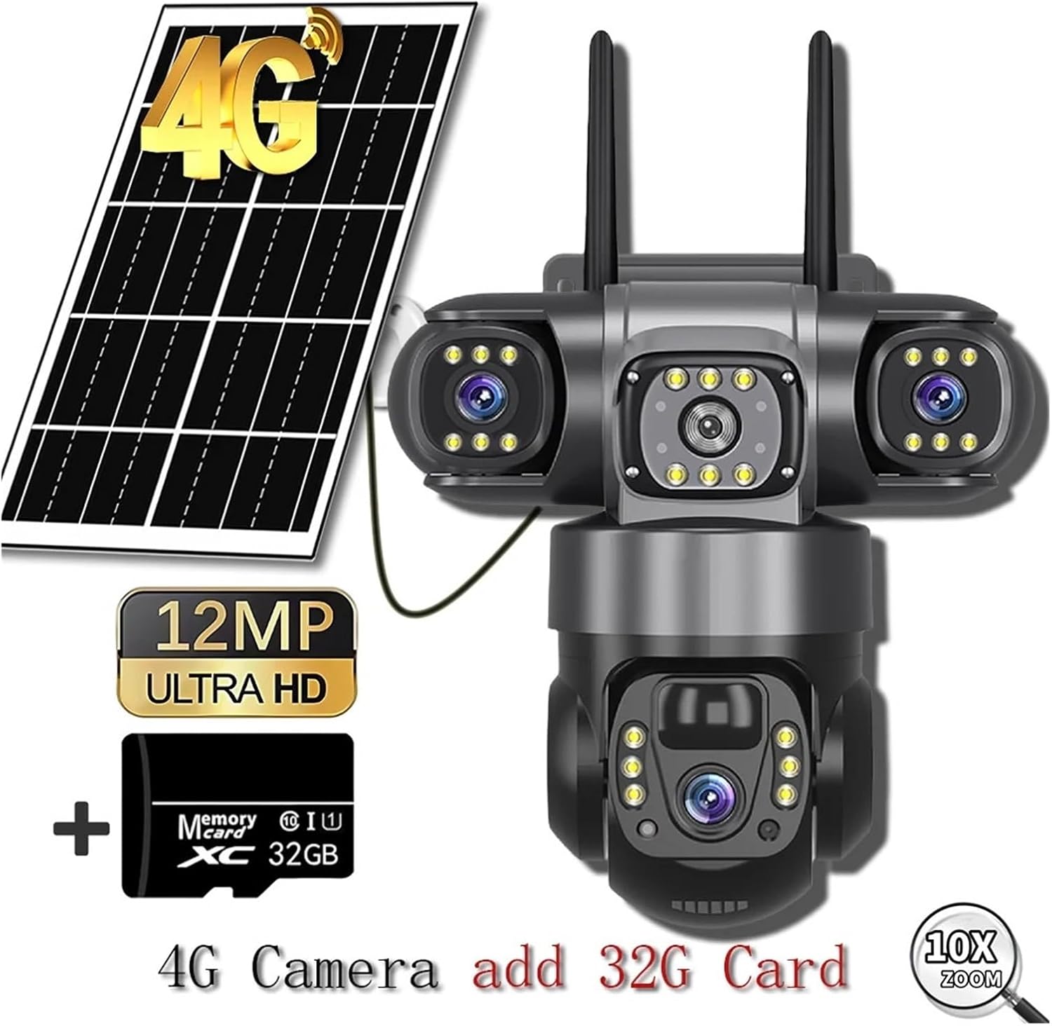 Solar Security Cameras Outdoor, 4G 8MP Triple Lens PTZ Camera, Auto Tracking, PIR Motion Detection, 2-Way Audio, Home Security Surveillance Camera