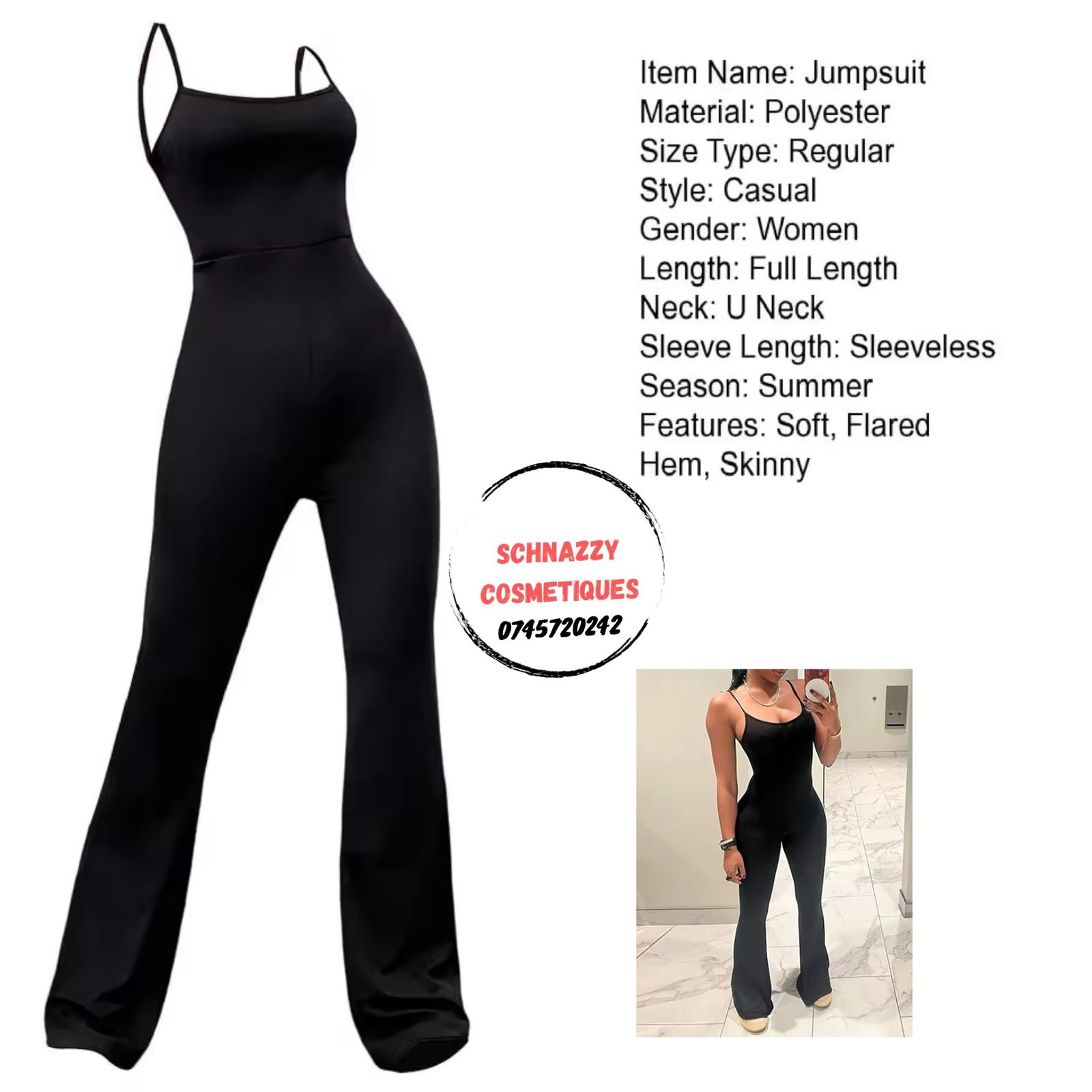 Lightweight Flared Bottom Wide Leg Women Jumpsuit Casual Fashion One Piece Cami Tank Top JumpSuit Everywhere Wear Ladies Baddie Trendy ONE SIZE FITS (8-14) High Stretch (PLEASE NOTE LIGHT FABRIC!!)