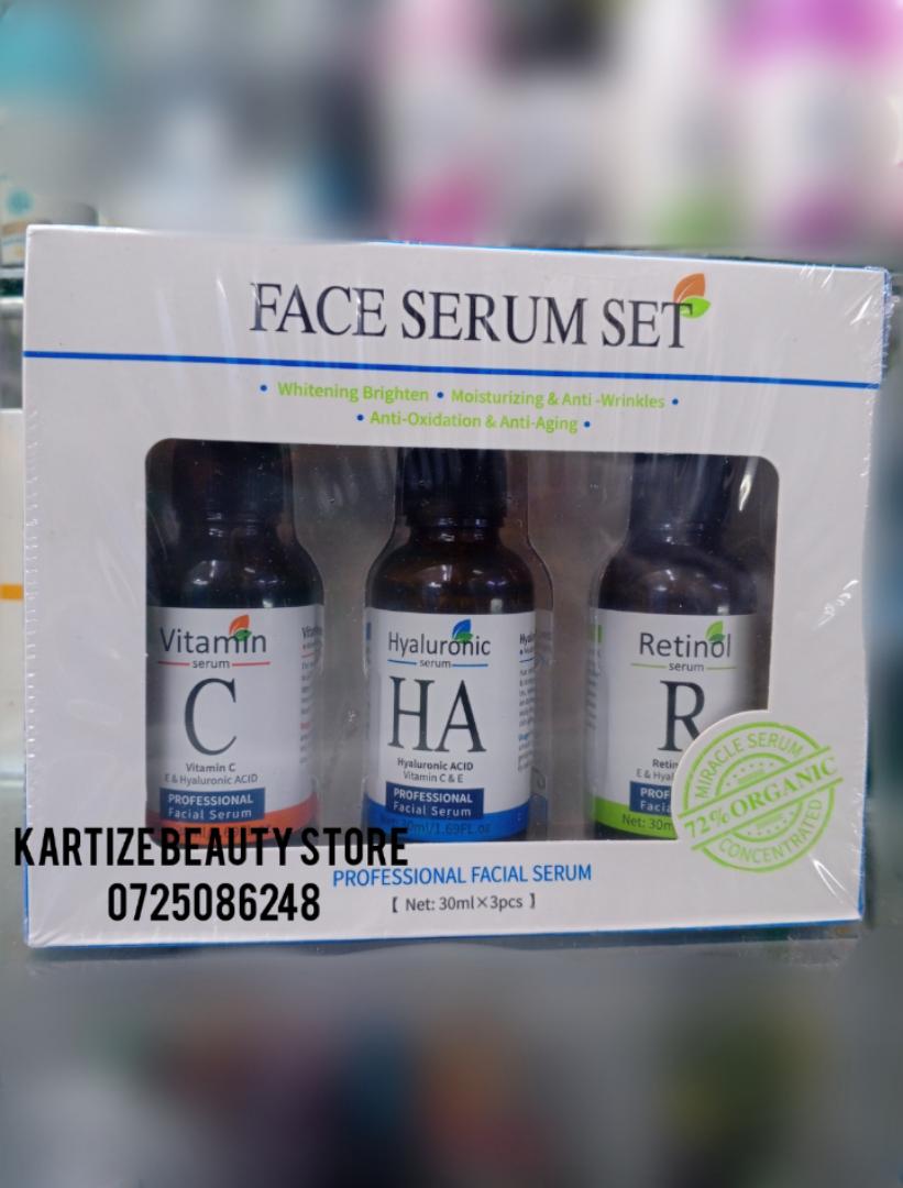 Professional face serum set with vitamin C, hyaluronic and Retinol