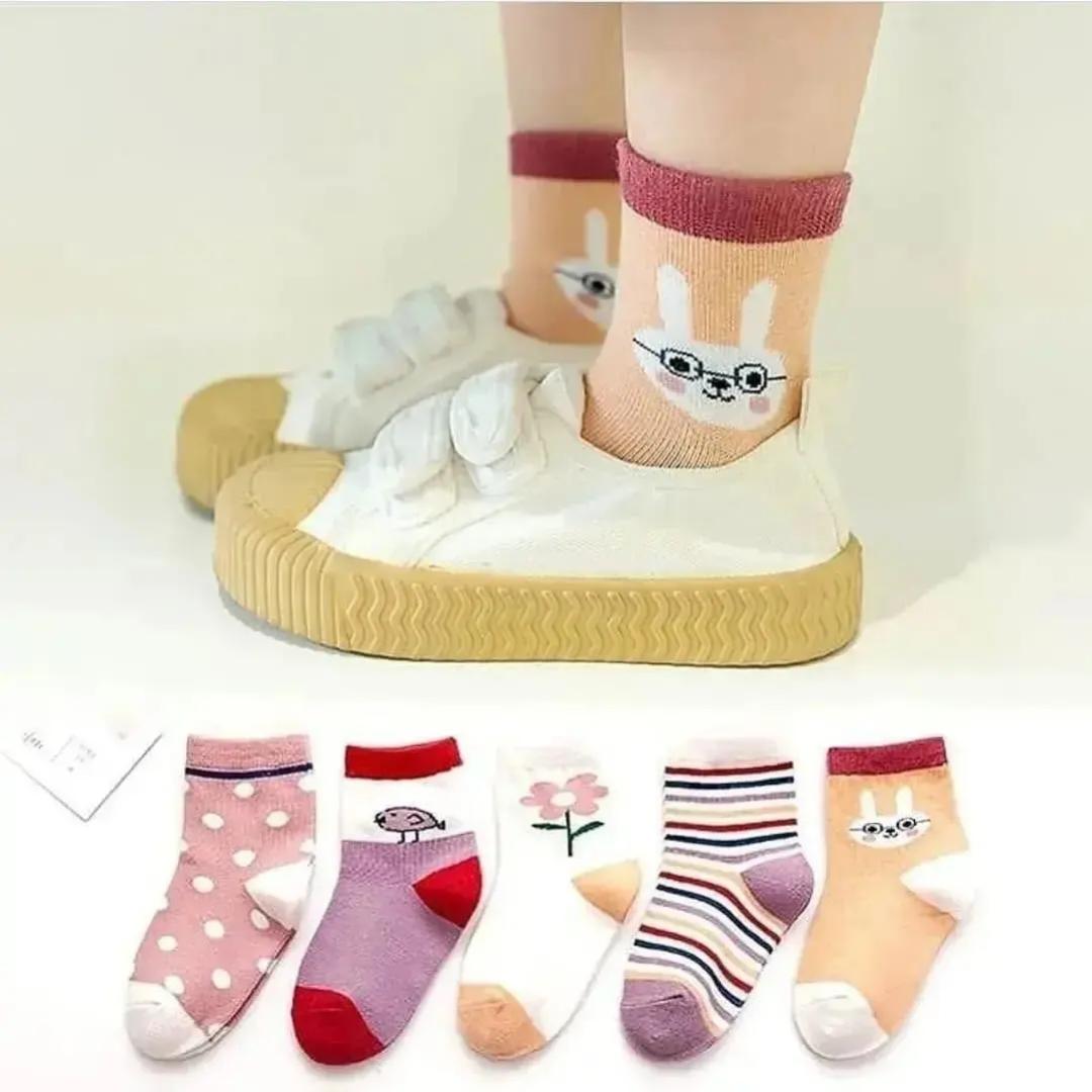 5piece set of cotton fadeless baby girl socks for kids ages 3months to 12years  sizes small large medium XL 2xl