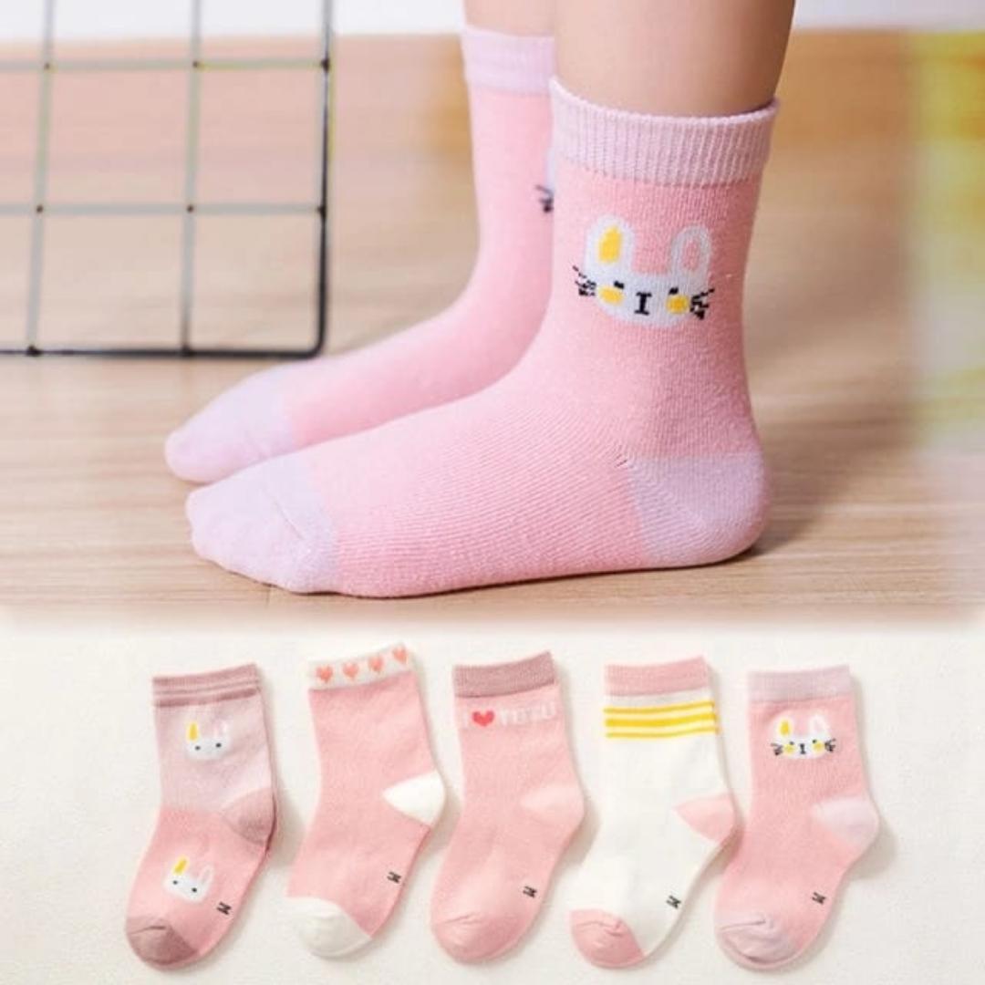 5piece set of cotton fadeless baby girl socks for kids ages 3months to 12years  sizes small large medium XL 2xl