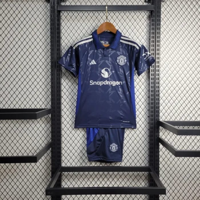 Original Manchester united Kids Jersey full set jersey plus shorts/ man united away jersey for kids with shorts blue