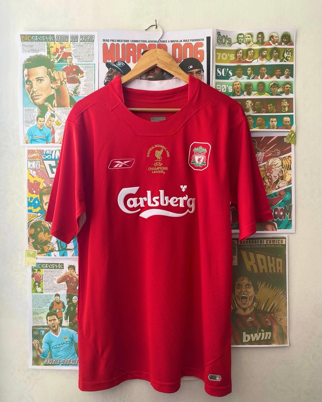 Liverpool 2005 Home red retro jersey carlsberg vintage jersey high quality old school shirts