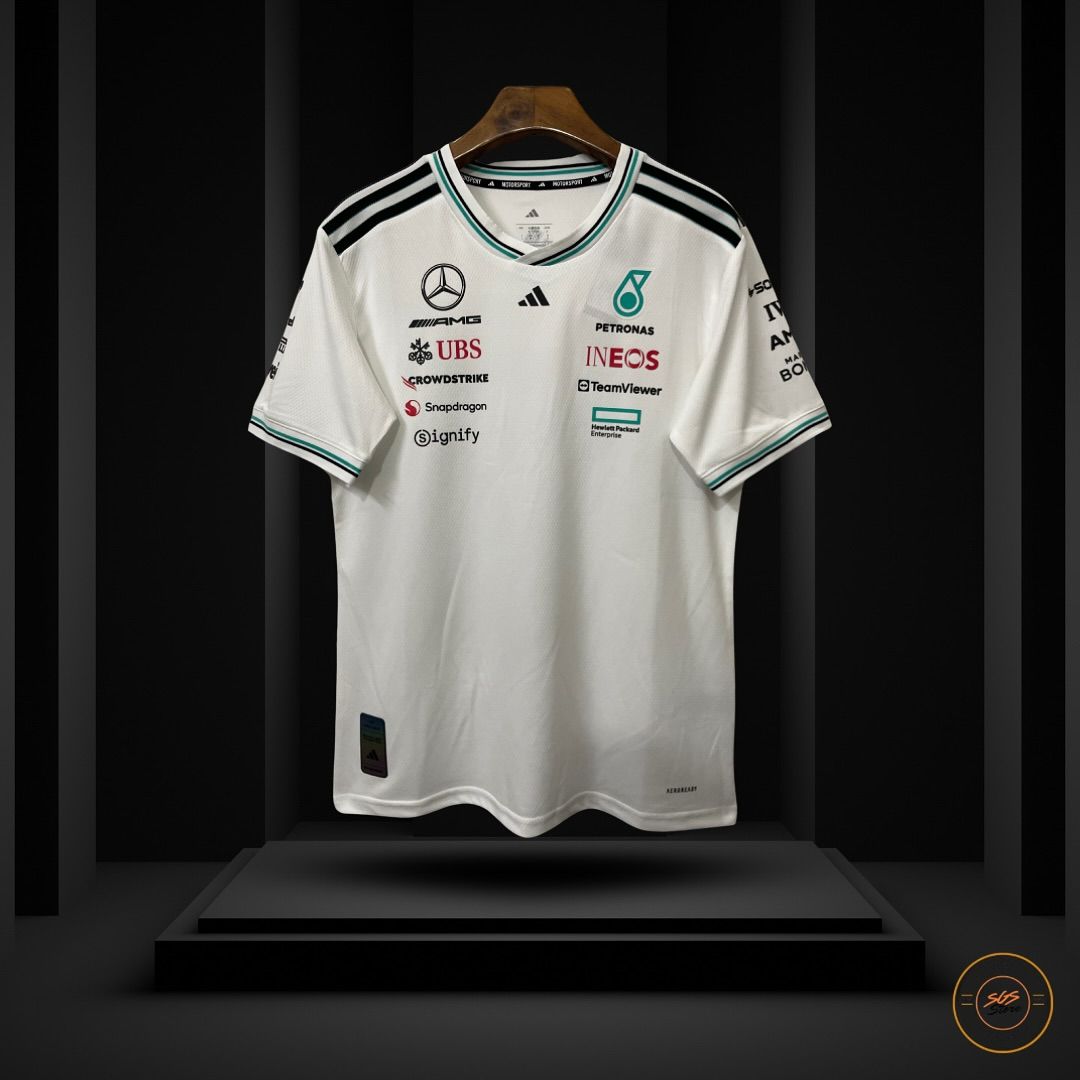 Mercedes F1 2025 Authentic Formula 1 jersey round neck white formula 1 jersey