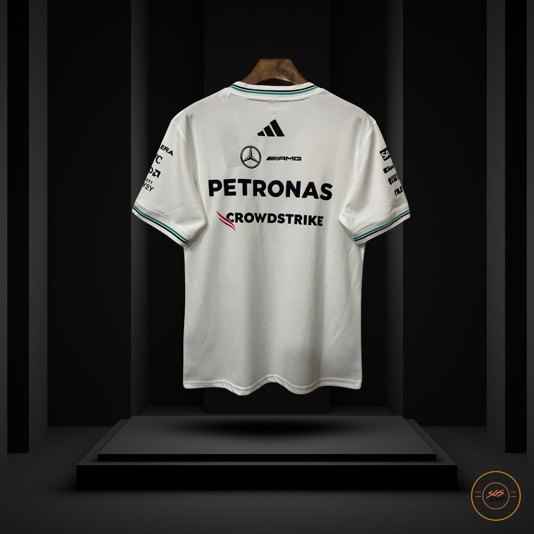 Mercedes F1 2025 Authentic Formula 1 jersey round neck white formula 1 jersey