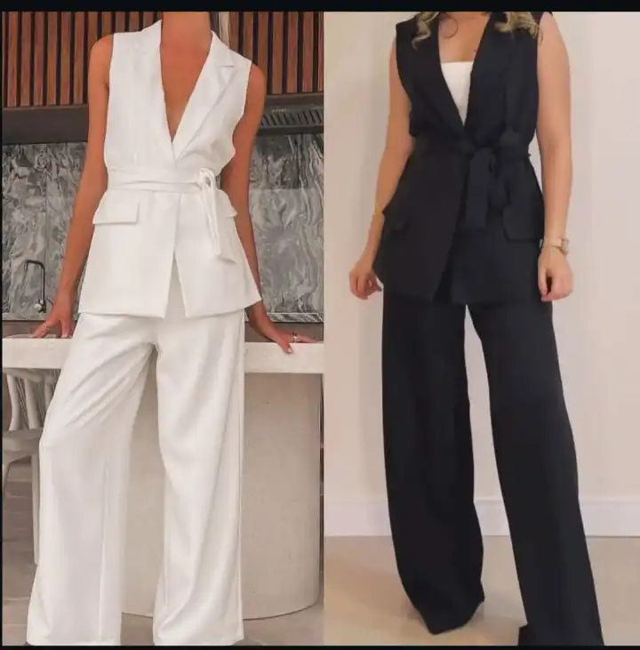 short sleeves two piece suit with belt