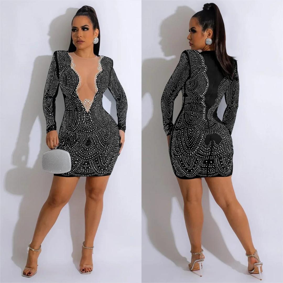 New Arrival: Sexy Rhinestone Mesh Bodycon Dress – Women’s Party Dress