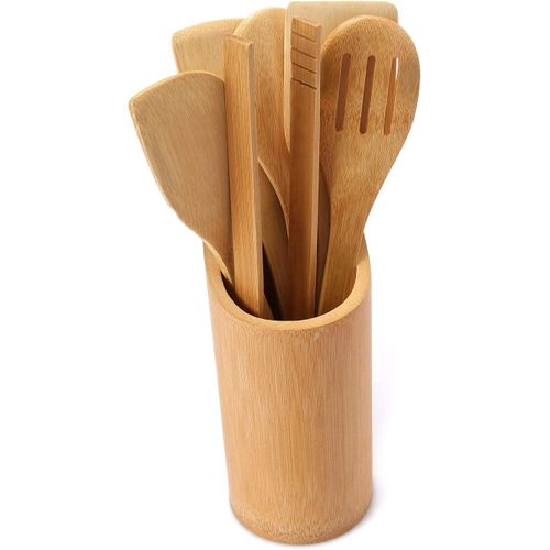 OFFER OFFER Bamboo Mwiko Set/Cooking Spoons Set,Cookware is made of natural robust bamboo, with long handles, heat resistant, non-toxic, and comfortable to hold and stir.