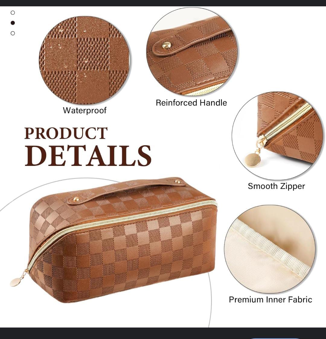 Pure leather cosmetic pouch bag Waterproof Small Toiletry Bag Portable Cosmetic Organizer Water Resistant Storage Purse for Lady Women Daily Storage Travel Organizer