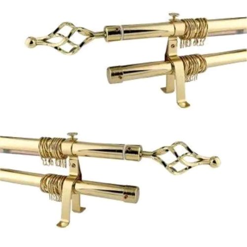 Gold Double Curtain Rod – 1m,2m and 3m Extendable | FREE Holders & Screws – Strong Metal Brackets