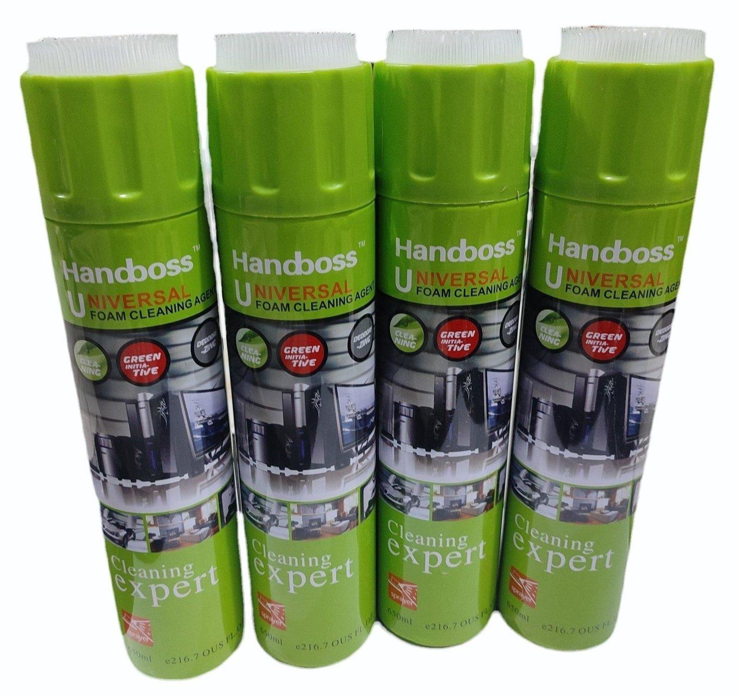 Handboss Universal Foam Cleaning Agent. It is a multi-purpose foam cleaner that can be used on various surfaces, including electronics, office equipment, furniture, and car interiors.