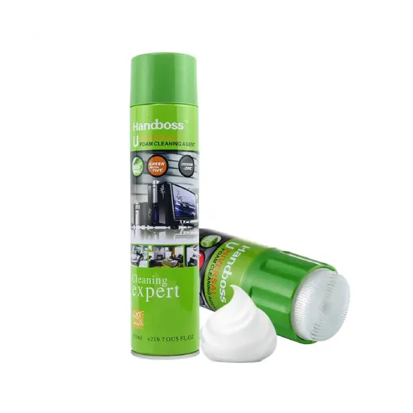 Handboss Universal Foam Cleaning Agent. It is a multi-purpose foam cleaner that can be used on various surfaces, including electronics, office equipment, furniture, and car interiors.