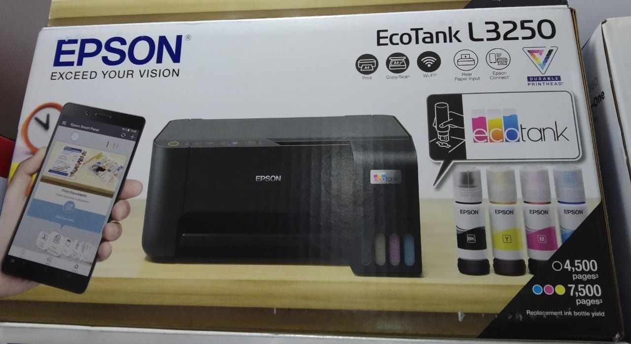 Brand New Epson Printer | Epson L3250 ECOTANK Printer Black in Color, Print, Scan, Copy and Wireless| All in one Office Printer | Portable and Easy to Install and Print with 1 year warrant