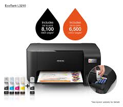 [Print, scan, and copy effortlessly with the Epson L3210 EcoTank Printer. Enjoy high-quality prints with ultra-low cost thanks to its refillable ink tanks. Perfect for home, office, or school use.