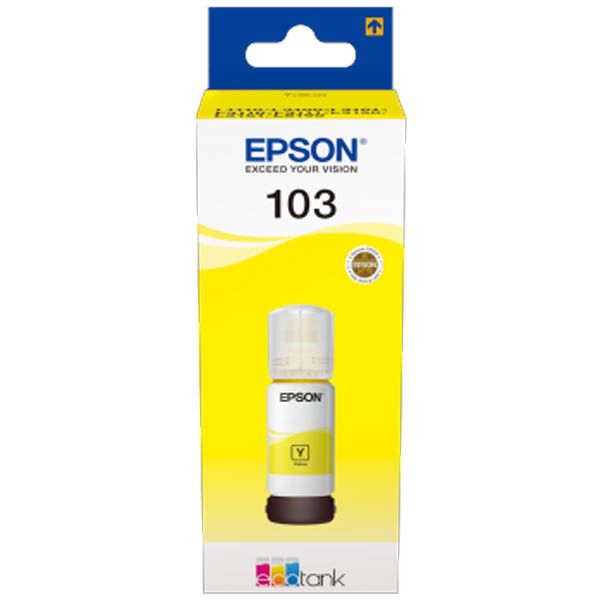 Epson 103 yellow Ink Bottle – Original EcoTank High-Yield Ink for Epson L-Series Printers, Produces Sharp, Bright Cyan Colors, Smudge-Free Prints, Reliable Quality, and Long-Lasting Performance