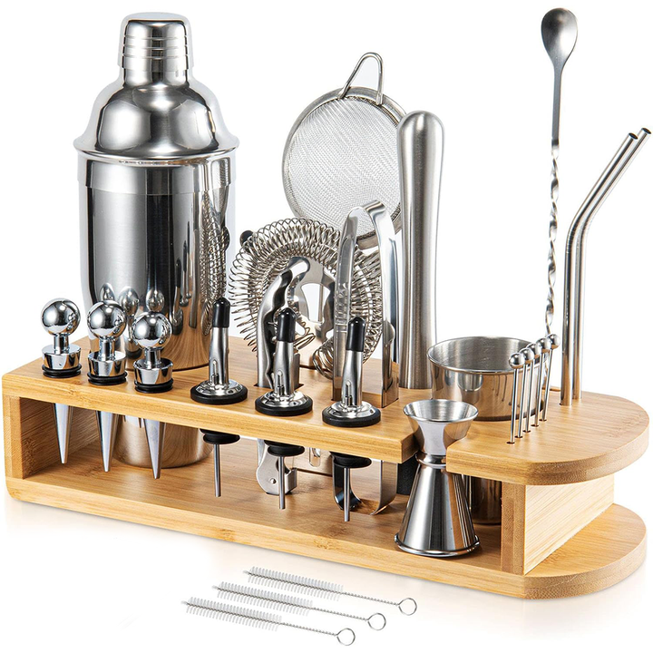 12 pcs cocktail shaker set  with bamboo stand