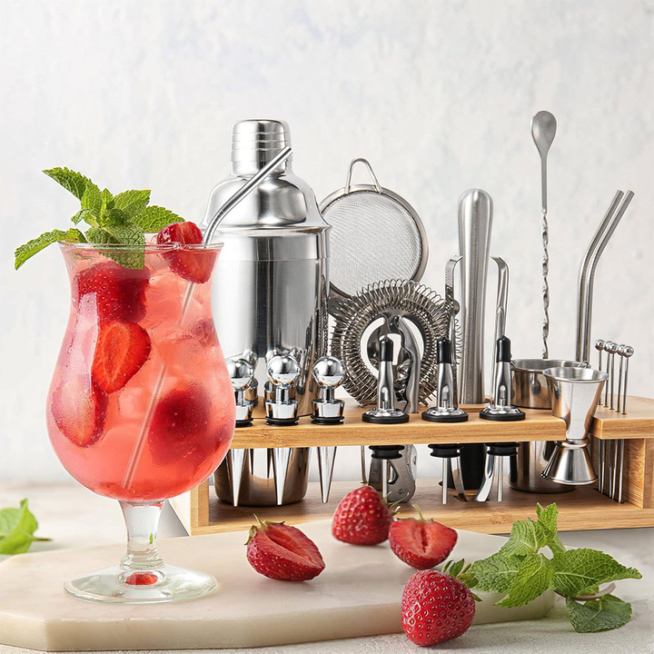 12 pcs cocktail shaker set  with bamboo stand