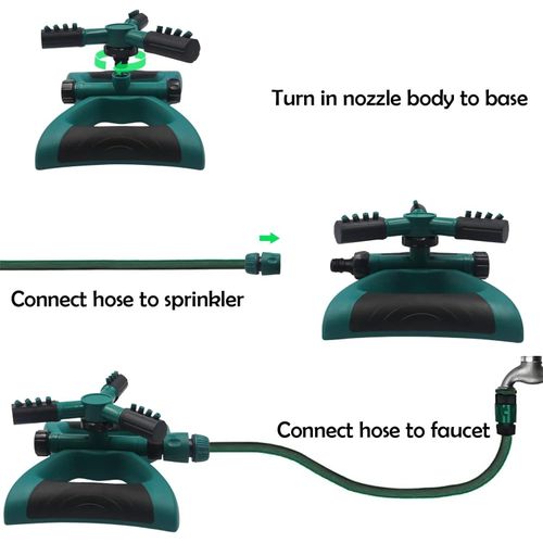 garden Sprinklers 3 Arms Lawn Sprinkler 12 Nozzles Water Sprinkler for Lawn 360 Degree Rotating Adjustable Green Sprinklers for Yard Garden Lawn Large Coverage Area