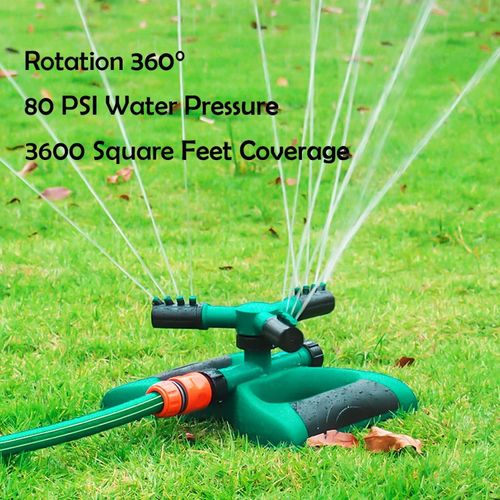 garden Sprinklers 3 Arms Lawn Sprinkler 12 Nozzles Water Sprinkler for Lawn 360 Degree Rotating Adjustable Green Sprinklers for Yard Garden Lawn Large Coverage Area