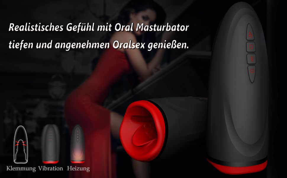 Male Masturbator Cup Electric Automatic Massager Vibrator 3D Realistic Mouth and Tongue Masturbation for Men with 10 Powerful Vibration and Heating Function (Black)