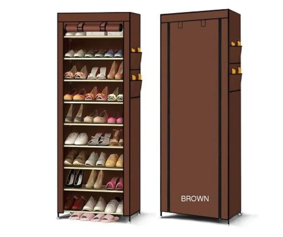 Shoze 10 Tier Shoe Rack with Cover 160x58x28cm Shoe Storage Organizer Stand Canvas Dustproof Shoe Cabinet Hold up to 27 Pairs Shoes Shoe Shlef for Bedroom Hallway Enterway