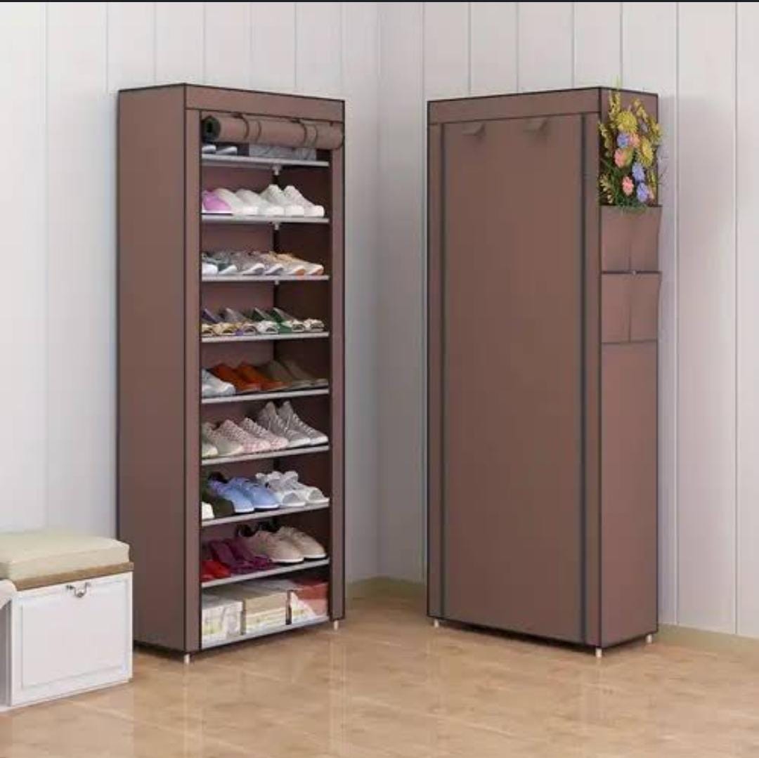 Shoze 10 Tier Shoe Rack with Cover 160x58x28cm Shoe Storage Organizer Stand Canvas Dustproof Shoe Cabinet Hold up to 27 Pairs Shoes Shoe Shlef for Bedroom Hallway Enterway