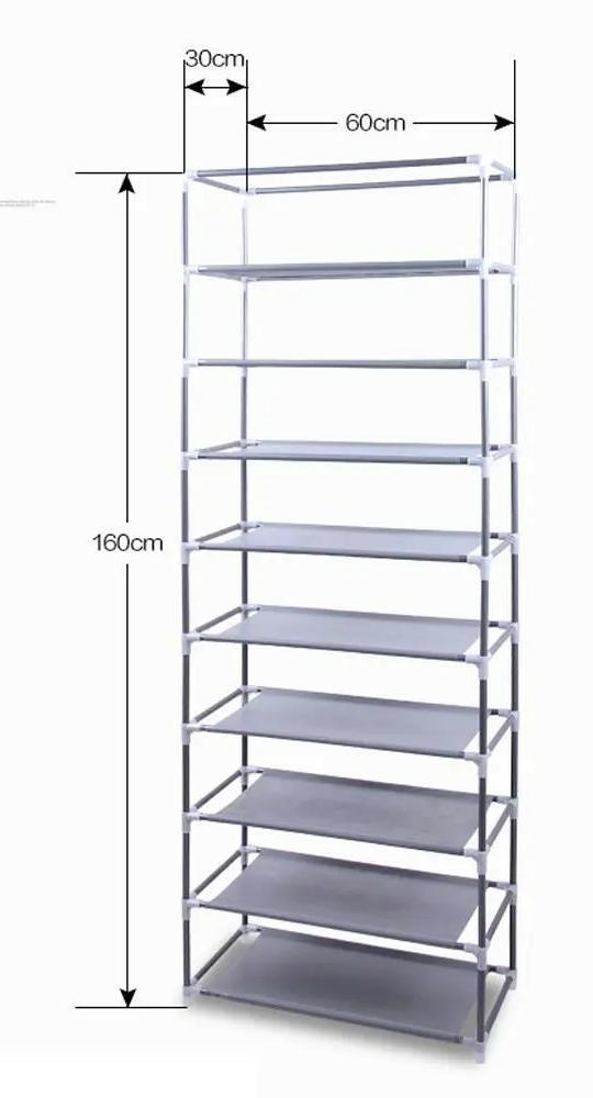 Shoze 10 Tier Shoe Rack with Cover 160x58x28cm Shoe Storage Organizer Stand Canvas Dustproof Shoe Cabinet Hold up to 27 Pairs Shoes Shoe Shlef for Bedroom Hallway Enterway