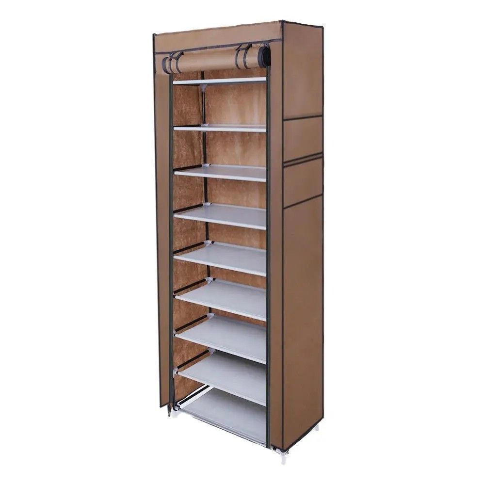 Shoze 10 Tier Shoe Rack with Cover 160x58x28cm Shoe Storage Organizer Stand Canvas Dustproof Shoe Cabinet Hold up to 27 Pairs Shoes Shoe Shlef for Bedroom Hallway Enterway
