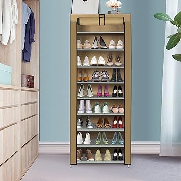 Shoze 10 Tier Shoe Rack with Cover 160x58x28cm Shoe Storage Organizer Stand Canvas Dustproof Shoe Cabinet Hold up to 27 Pairs Shoes Shoe Shlef for Bedroom Hallway Enterway