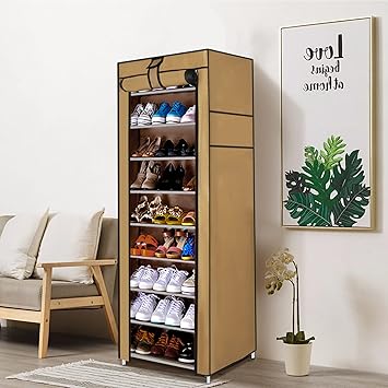 Shoze 10 Tier Shoe Rack with Cover 160x58x28cm Shoe Storage Organizer Stand Canvas Dustproof Shoe Cabinet Hold up to 27 Pairs Shoes Shoe Shlef for Bedroom Hallway Enterway