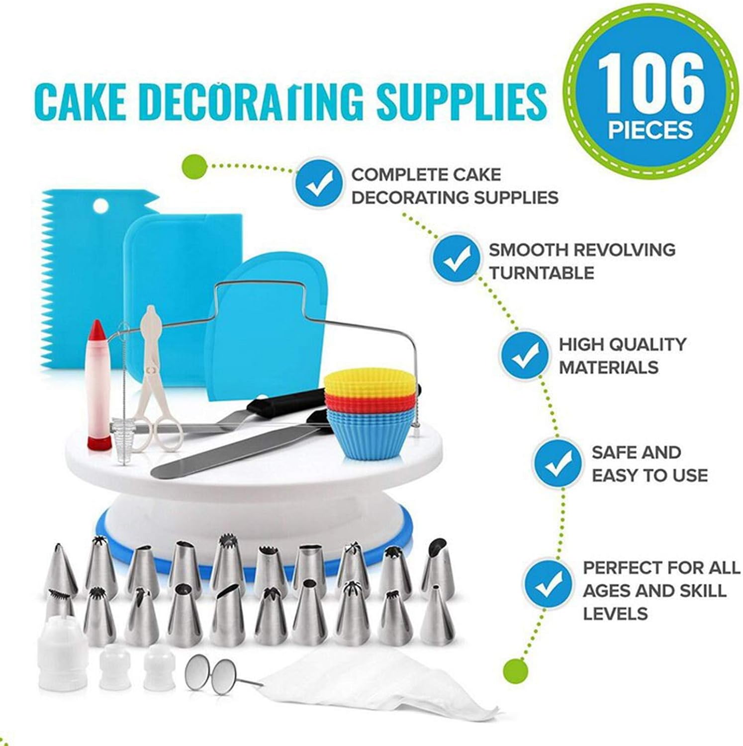 106pcs Multi-function Cake Decorating Kit Cake Turntable Set Pastry Tube Fondant Tool Kitchen Dessert Baking Pastry Supplies