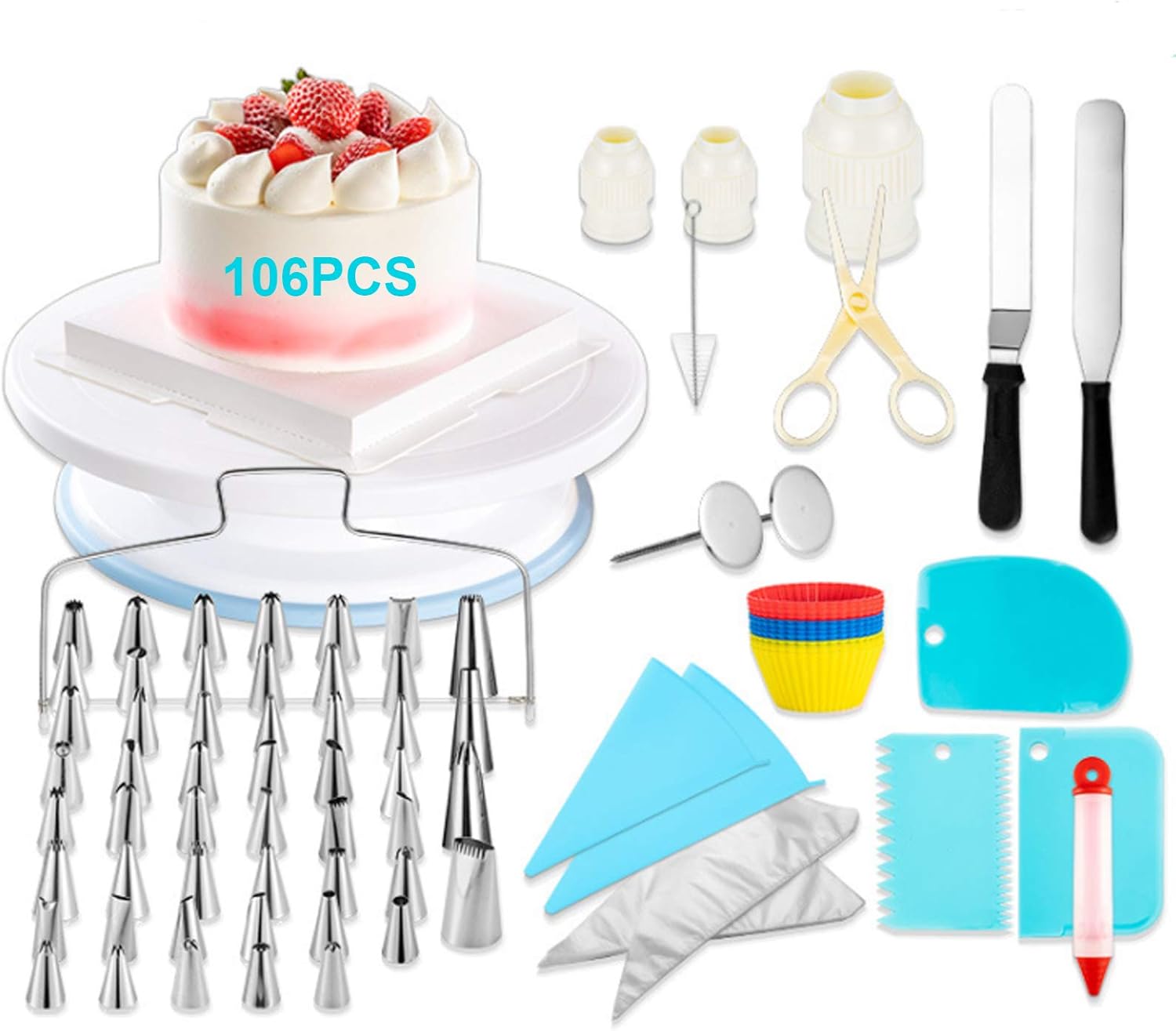 106pcs Multi-function Cake Decorating Kit Cake Turntable Set Pastry Tube Fondant Tool Kitchen Dessert Baking Pastry Supplies