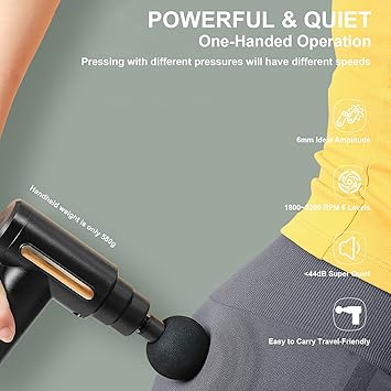 Mini Massage Gun Deep Tissue Portable 6 Speeds Handheld Muscle Massager with 4 Massage Heads 1800mAh Battery & Type-C Charging, Super Quiet Massage Gun for Muscle Pain Relief Recovery
