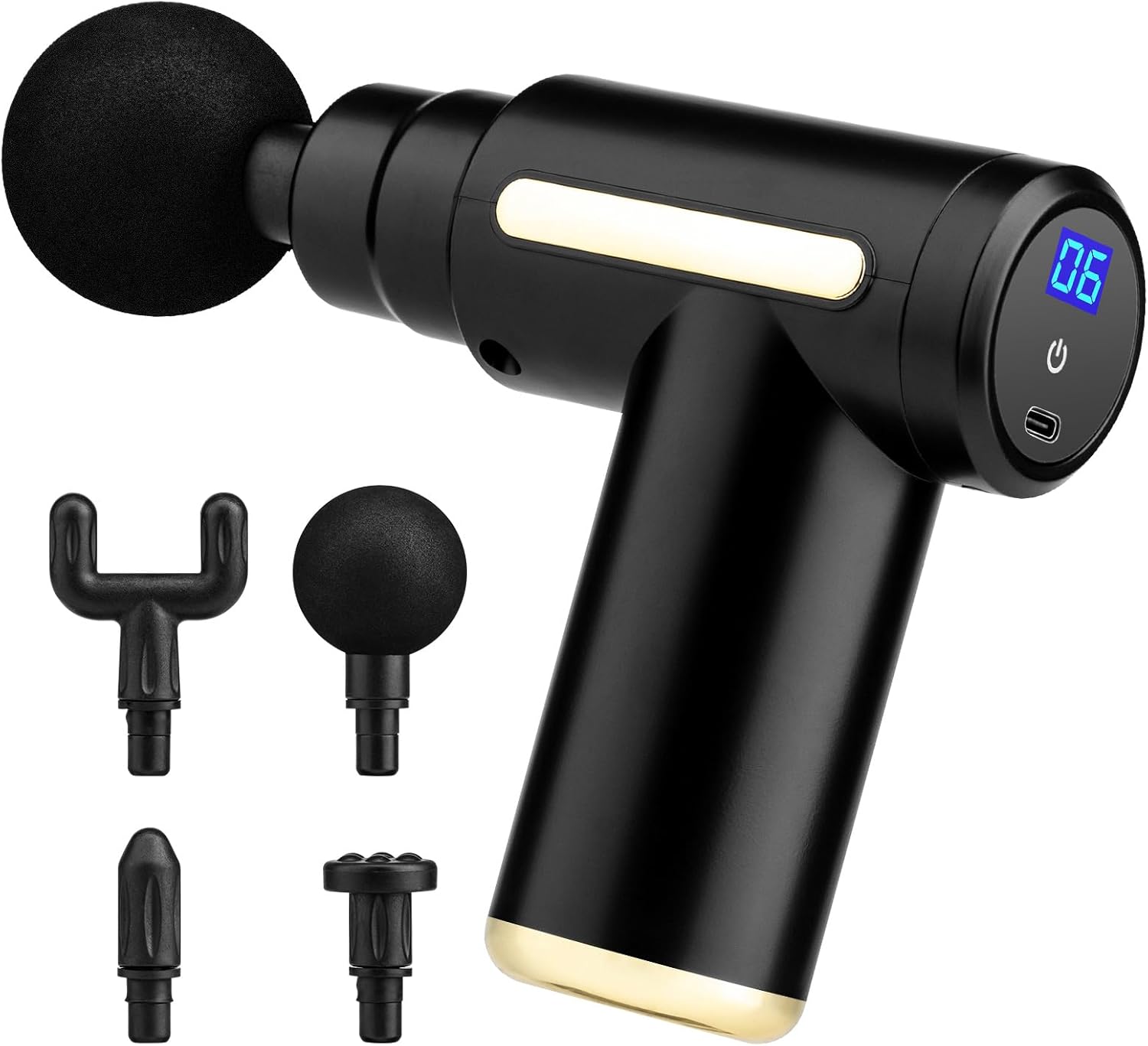 Mini Massage Gun Deep Tissue Portable 6 Speeds Handheld Muscle Massager with 4 Massage Heads 1800mAh Battery & Type-C Charging, Super Quiet Massage Gun for Muscle Pain Relief Recovery