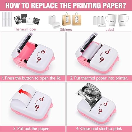 Mini Pocket Printer,Wireless Bluetooth Printer, Portable Thermal Printer for Label,Text Memo,Receipt,Sticker,Photo Printers,BT Inkless Printing, Compatible with iOS and Android. Save time on handwritt