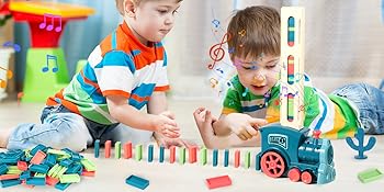 Domino Train Toys for 3 4 5 Year Old Boys Gifts, Dominoes Set Domino Blocks Train Toy Dominoes Game Birthday Gifts for 3 Year 2 3 4 5 Olds Boys Girls ChildrenDomino Train is a toy designed for