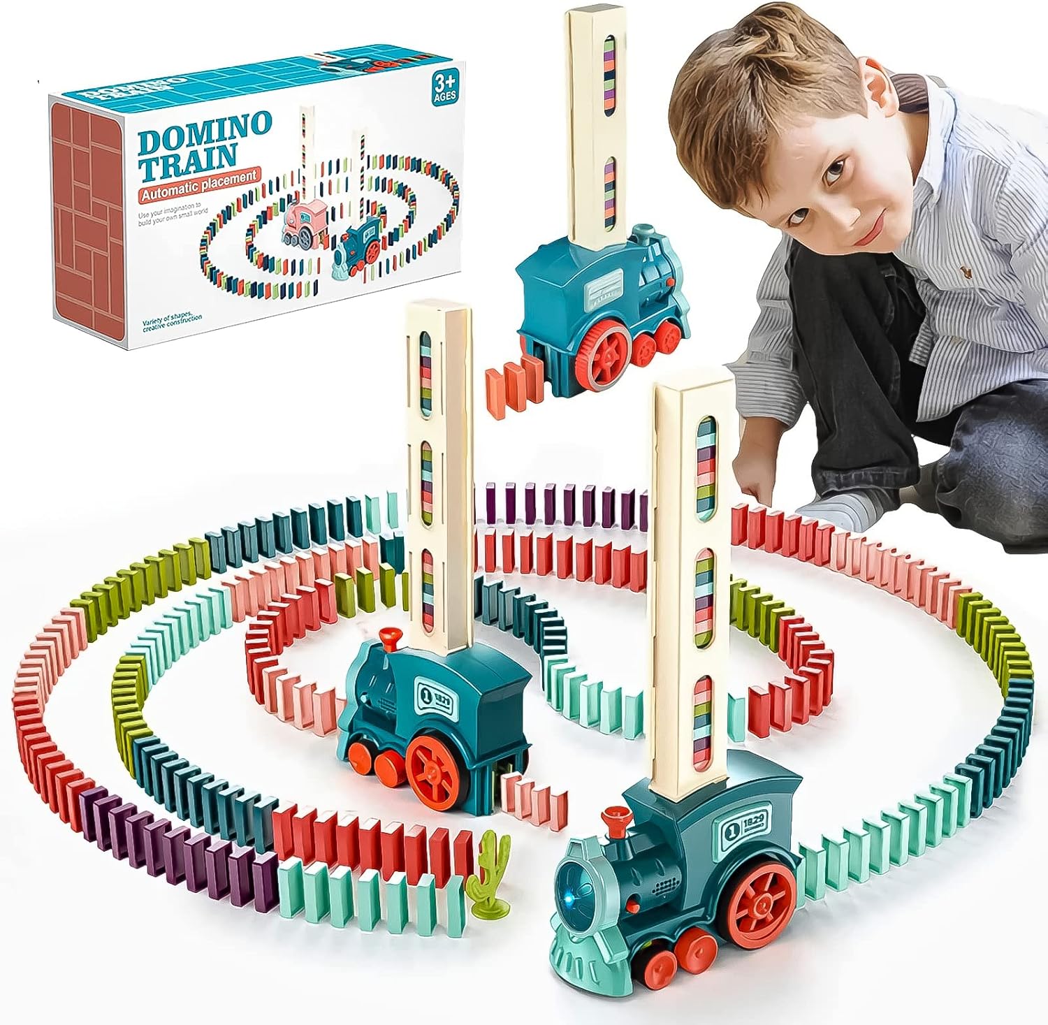 Domino Train Toys for 3 4 5 Year Old Boys Gifts, Dominoes Set Domino Blocks Train Toy Dominoes Game Birthday Gifts for 3 Year 2 3 4 5 Olds Boys Girls ChildrenDomino Train is a toy designed for