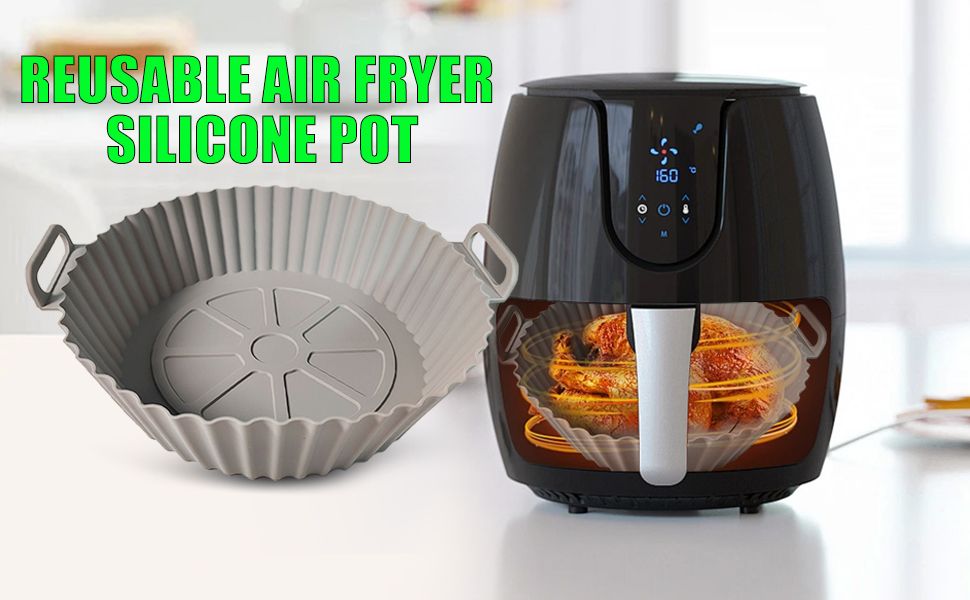 Air Fryer Silicone Liners, Silicone Air Fryer Liners Reusable 
 Air Fryer Oven Microwave Accessories, Better than Disposable Paper Liner (Gray&Black,) Air Fryer Liners